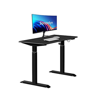 Zoopolyn Electric Standing Desk with Whole Piece MDF Board 48"X24" Height Adjustable Desk for Home Office Black Frame Black Top