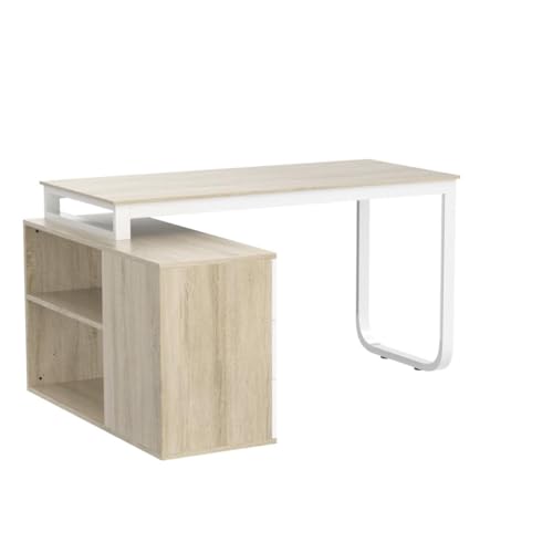 Homsee L-Shaped Home Office Computer Desk with Storage Cabinet - Walnut and White