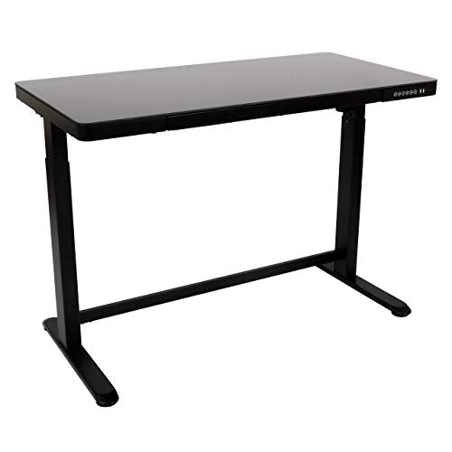 Jefferson Electric Height Adjustable Standing Desk with Drawer, 47.37” x 23.75” Glass Desktop, USB and USB-C, Motorized Uplift, Built-in Ergonomic Memory Controller Keypad (Black)