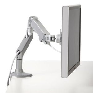Humanscale M8 M8CS1S Adjustable Articulating Computer Monitor Arm - Two Piece Clamp On Mount with Base - Silver with Gray Trim