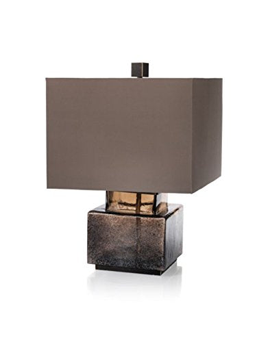 24" Tall Blown Glass and Metal Table Table Lamp, Square Shaped, Amber and Taupe
