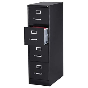 Pemberly Row 4 Drawer 26.5" Deep Letter File Cabinet in Black - Fully Assembled