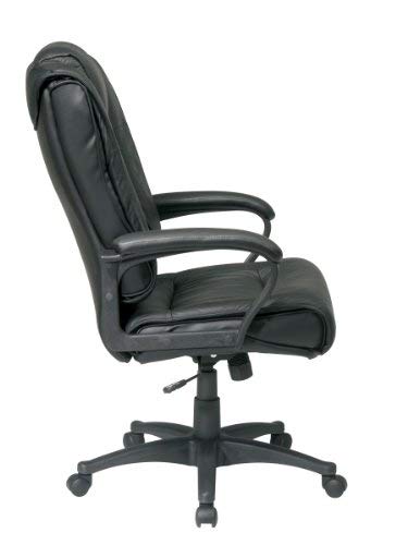 Office Star High Back Executive Leather Chair with Padded Loop Arms, Black