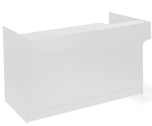 70"W Free-Standing White Melamine Register Stand, With Adjustable Shelves, Pull-Out Drawer, And Check Writing Area