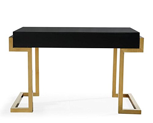 TOV Furniture The Majesty Collection Contemporary Style Bedroom Office Writing Desk, Black with Gold Accents