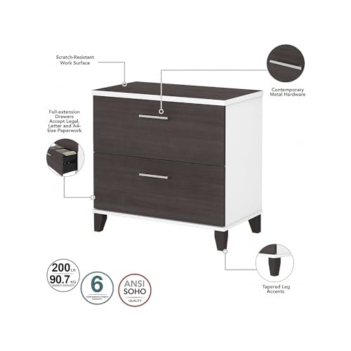 Bush Furniture Somerset 72W L Shaped Desk Set in White/Storm Gray
