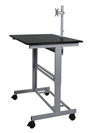 40” Mobile Adjustable Height Stand Up Desk with Monitor Mount (Black Shelves/Silver Frame)