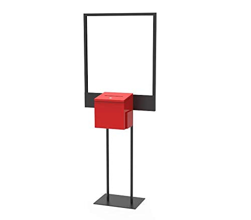 FixtureDisplays® Stand, Bulletin Poster Donation Ballot Collection with Red Metal Box 11063+10918-RED