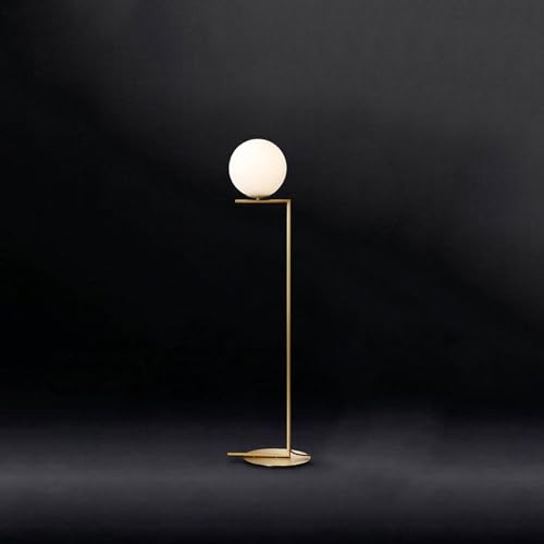 MAXEZE Dimmable Brass Floor Lamp with Glass Ball Lampshade - Tall Pole Overhangs Standing Light for Living Room Bedroom