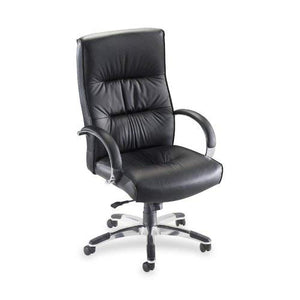 Lorell Hi-Back Executive Chair, 25-1/2 by 28 by 42-1/2-Inch to 45-1/4-Inch, Black Leather