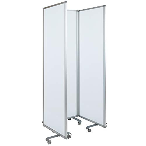 Flash Furniture Mobile Magnetic Whiteboard Partition with Lockable Casters, 72"H x 24"W (3 sections included)