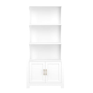 Martha Stewart Four Tier Shaker Bookcase with Storage Cabinet in White - Polished Brass Hardware