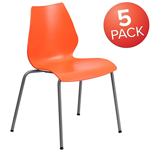 Flash Furniture 5 Pack HERCULES Series Orange Stack Chair with Lumbar Support