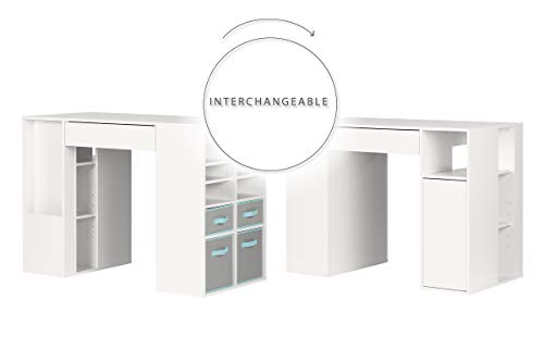 South Shore Crea Counter-Height Craft Table with Scratchproof Surface and Interchangeable Modules - 4 baskets included, Pure White