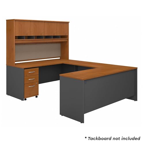 Bush Business Furniture Series C U Shaped Desk with Hutch and Storage, 72W, Natural Cherry