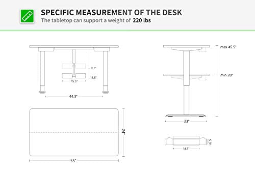 FAMISKY Dual Motor Adjustable Height Electric Standing Desk with Footrest, 55 x 24 Inches Stand Up Home Office Desk with Splice Tabletop, Black Frame/Greige Top