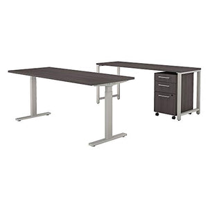 Bush Business Furniture 400 Series 72W x 30D Height Adjustable Standing Desk with Credenza and Storage in Storm Gray