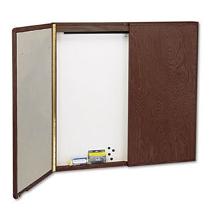 Quartet 851 Marker Board Cabinet with Projection Screen, 48 x 48 x 24, White/Mahogany Frame