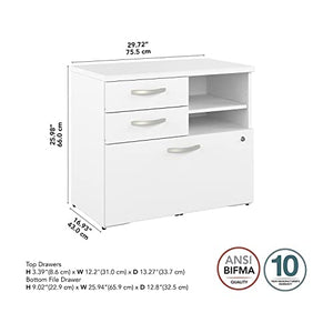Bush Business Furniture Hybrid Office Storage Cabinet with Drawers and Shelves - White