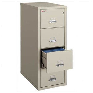 FireKing Fireproof 4-Drawer Vertical Legal File Cabinet - Tan Finish, Manipulation-Proof Comb. Lock