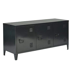 FurnitureR 3 Doors Metal Storage Cabinet with Removable Shelves - Black
