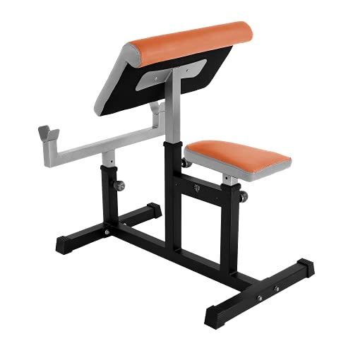 StrengthTech Fitness USA Made Adjustable Arm Preacher Curl Weight Bench | Fitness Gym Quality | Powder Coated Steel | Gray & Orange