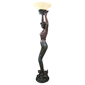 Design Toscano KY0079 The The Goddess' Offering Mermaid Sculptural Floor Torchière Lamp, 73 Inch, Bronze Verdigris Finish