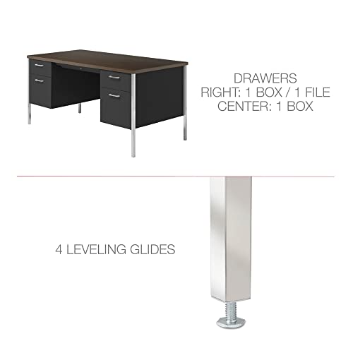 Alera Double Pedestal Steel Credenza, 60" x 24" x 29.5", Cherry/Putty