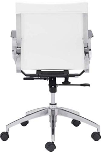 Zuo Modern 100375 Glider Low Back Office Chair, White, Slim Yet Comfortable Profile with Added Lumbar Support, Soft Leatherette Upholstery and Chrome Arms, Dimensions 27.6"W x 33.9"H x 27.6"L