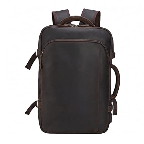 WJPTL Men Genuine Leather Backpack，15.6 Inchs First Layer Cowhide Daypack，Large Capacity Leisure Travel、Office Computer Rucksack School (Color : 15.6inchs, Size : Brown)