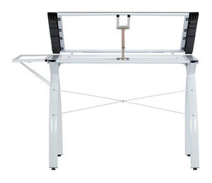 SD Studio Designs 10096 Futura Station Drafting Craft Table with Folding Shelf Top, Adjustable, White/Clear Glass