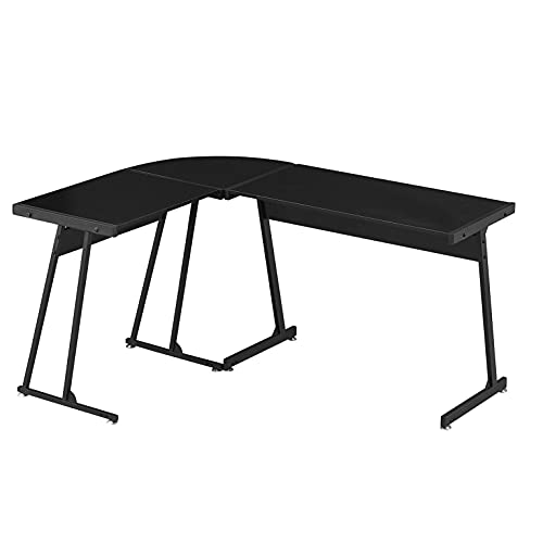 L Shaped Desk Gaming Desk L Desk Computer Corner Desk with Round Corner for Gaming Desk Home Office Writing Workstation, Black