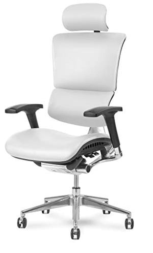 X-Chair X4 White Leather Executive Chair with Headrest - Ergonomic Office Seat