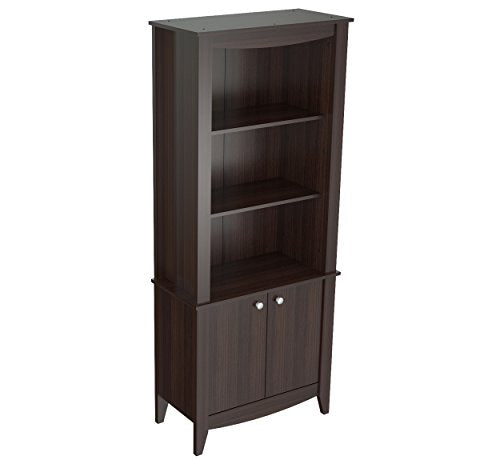 Inval BE-8004 Espresso Wengue Wood 4 Shelf Bookcase with Covered Storage