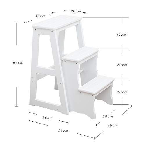 FLYIFE Three-Step Solid Wood Step Stool Ladder - Black, 36 x 56 x 64cm