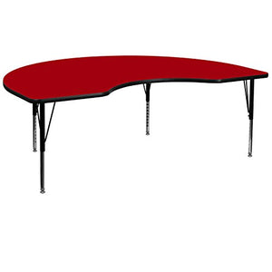 Flash Furniture 48''W x 72''L Kidney Red Thermal Laminate Activity Table - Height Adjustable Short Legs