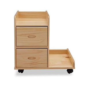 None Wood CPU Stand with Drawers and 4 Caster Wheels