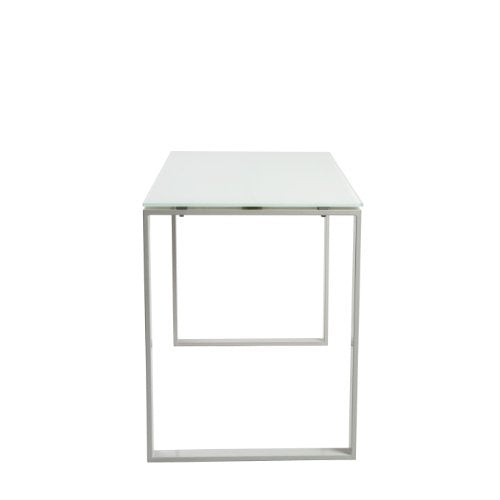 Euro Style Diego Pure White Glass Top Desk with White Powder Coated Steel Base