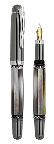 Xezo Maestro Medium Fountain Pen Made From Iridescent Tahitian Black Mother of Pearl (Maestro Black MOP Tungsten FPL-1). No Two Alike