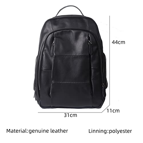 KTNG Travel Men's Leather Large Business Backpack,Cowhide School 15-inch Laptop Daypack, Women's Large-Capacity Travel Rucksack (Color : Black, Size : 11x31x44cm)