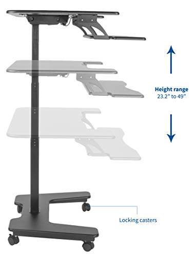 VIVO Black Electric Mobile Height Adjustable 36 inch Dual Platform Standing Desk with Wheels, Rolling Small Space Table, Sit Stand Workstation, DESK-V111VT