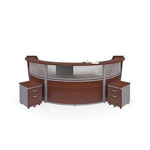 OFM Marque Plexi Triple-Unit Reception Station - Office Furniture Receptionist/Secretary Desk with Two Cherry Pedestals (PKG-55313-CHY)
