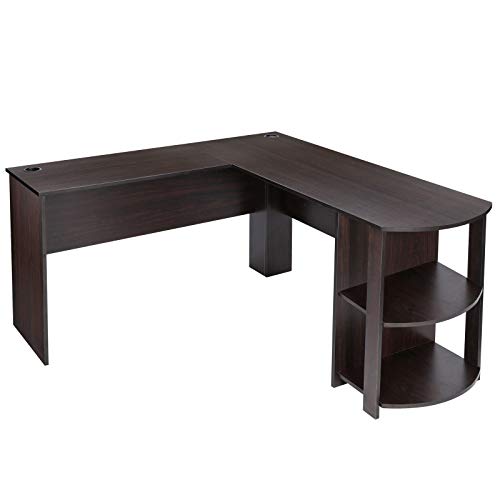 BJYX L-Shaped Computer Desk Corner Home Office Workstation Large Laptop Table Shelves