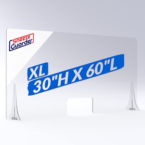 SNEEZEGUARDER | XL 30"H x 60"L Plexiglass Sneeze Guard for Desk Counter with Double-Side Tape Base Stabilizers | Ships Fast | 20+ Sizes Available | 60”L x 30”H | 60x30