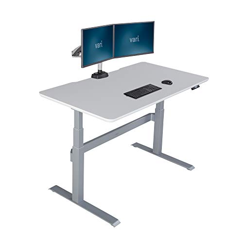 Vari Electric Standing Desk 60 (2019 Model) - Sit to Stand Desk - 3 Button Memory Settings - Includes Crossbar w/Cable Management Tray (60, White w/Crossbar)
