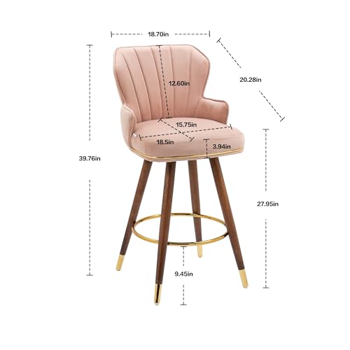 Ergonomic Polyester Bar Stools Set with Footrest and Arm - Pink Wood Finish
