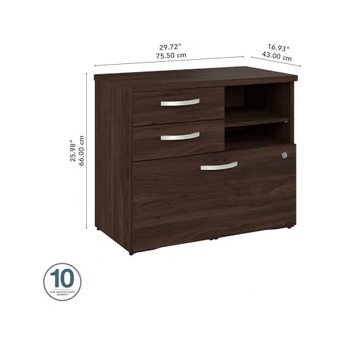 Bush Business Furniture Hybrid 26-inch Office Storage Cabinet with Drawers and Shelves, Black Walnut