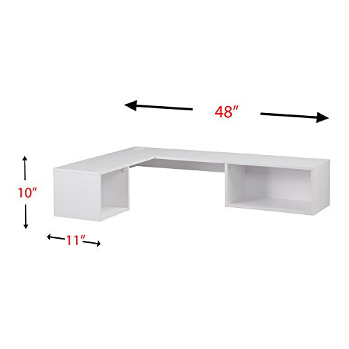 Southern Enterprises Flynn Floating Wall Mount Corner Desk - Storage Cubbies - Pure White Finish