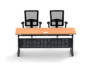 Team Tables Folding Training Seminar Classroom Tables Model 2688 Beech with Industrial Caster Z-Base, Modesty Panel, Shelf, Power + USB Outlet (Seating Included)