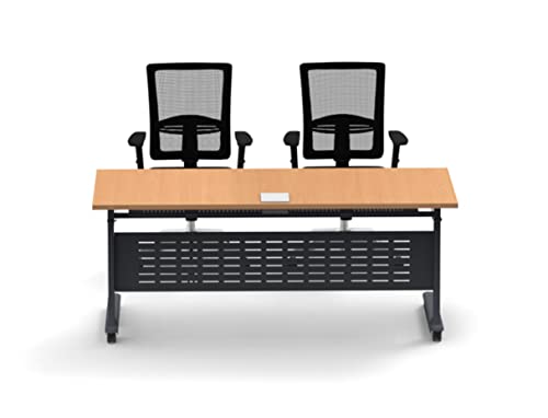 Team Tables Folding Training Seminar Classroom Tables Model 2688 Beech with Industrial Caster Z-Base, Modesty Panel, Shelf, Power + USB Outlet (Seating Included)